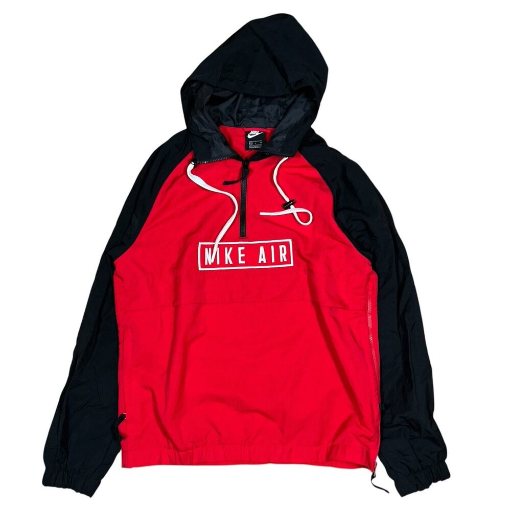 Nike Air Anorak 1/4 Zip Hooded Red Black‎ Small Nylon Jacket Embroidered Logo